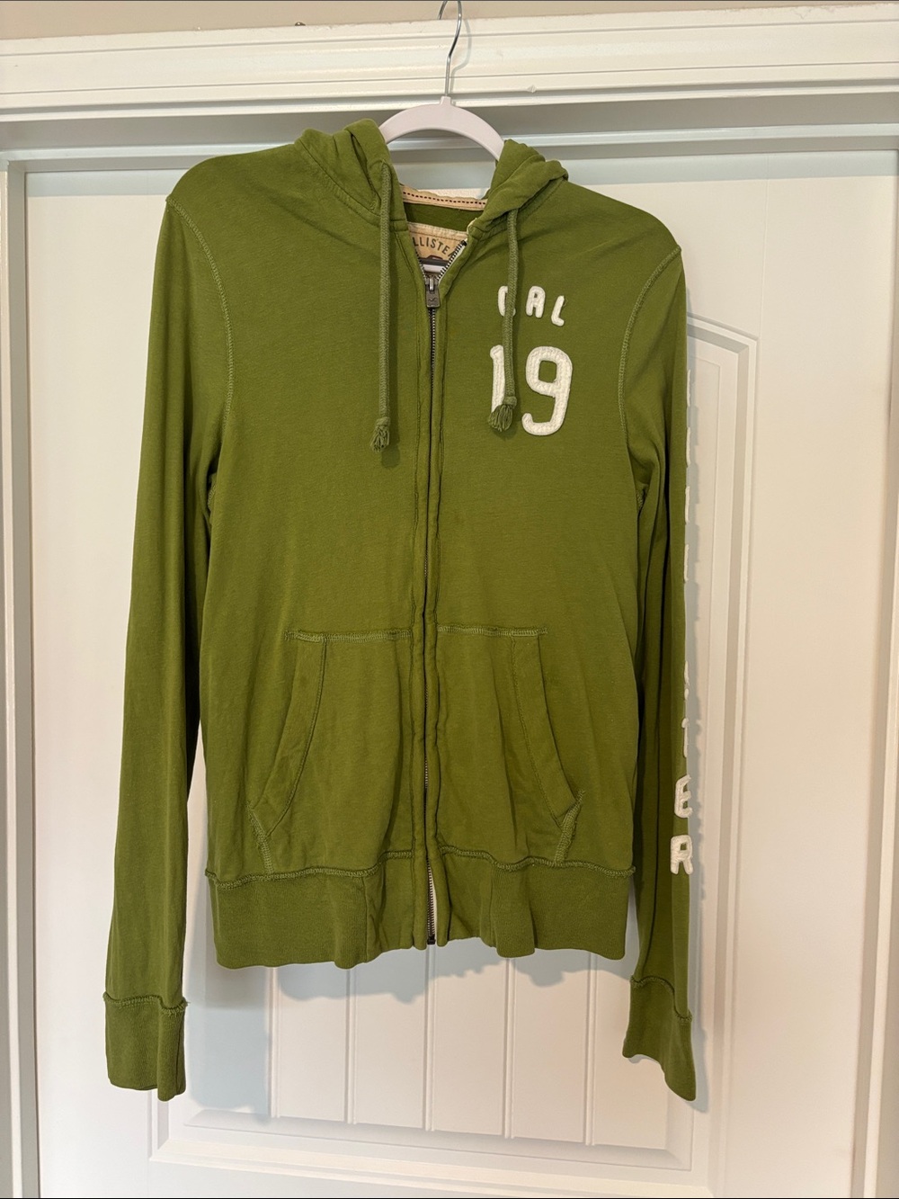 Men’s Hollister Olive Green Full-Zip Hoodie with Hood
